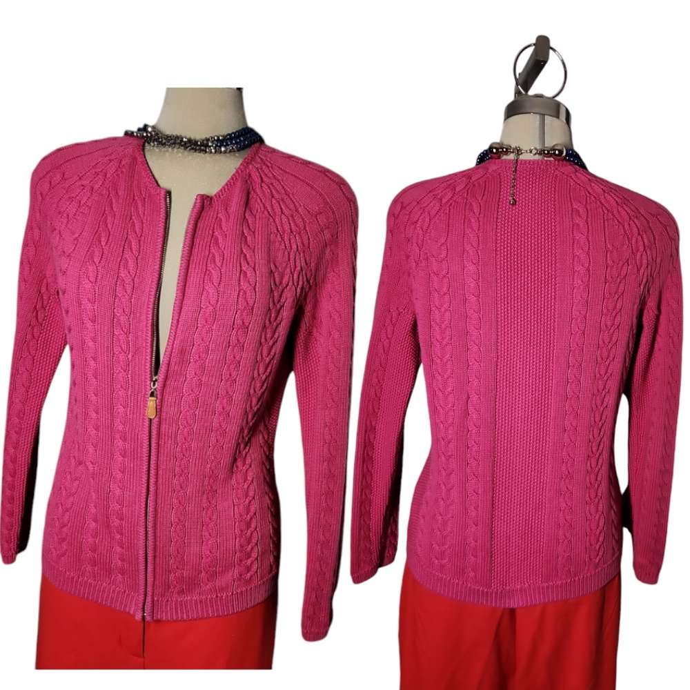 TABI Luxury  Fuccia Pink  100% Cotton Sweater Jacket  Size XS